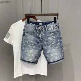 Men's Shorts 22 year denim shorts for mens summer Korean printed casual pantsL2404