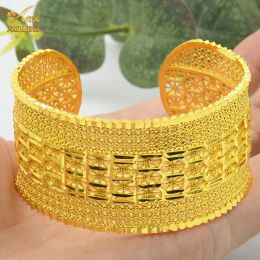 Bangles ANIID Indian Cuff Bangle Gold Plated For Women African Ethiopian Middle East Luxury Brand Bangles Bracelets Wedding Jewellery Gift