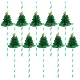 Disposable Cups Straws 10pcs Paper Xmas Tree Honeycomb Christmas Drinking Party Supplies