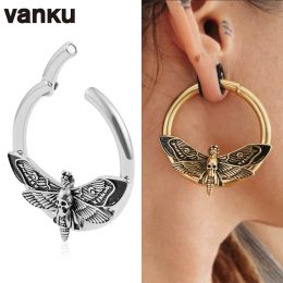 Jewelry Vanku 2pcs Popular Stainless Steel Round Skull Moth Hoops Ear Weights for Steel Ear Expander Body Piercing Tunnel Ear Jewelry