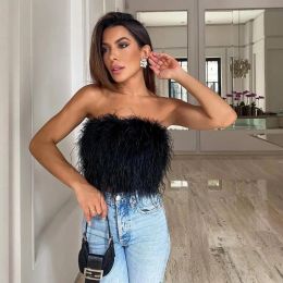 Womens T-Shirt 2022 Fashion Women Y Furry Tops Camis Casual Tank Vest Sleeveless With Real Ostrich Feather Bro Tunic Drop Delivery App Dhkre