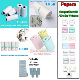 Mini Printer Paper 57mm Width Color White Continuous Paper Self-Adhesive Transparent Sticker Rolls for Portable HD Photo Printer