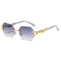 Sunglasses Printing Rimless Women Vintage Fashion Hexagon Sun Glasses Men Square Shades Male Female UV400