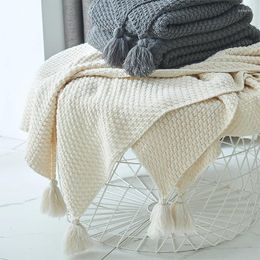 Blankets Nordic Tassel Knitted Ball Blanket Office Air Conditioning Lunch Wool Cover Sofa Leisure