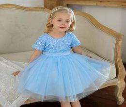 Girl039s Dresses Wd Cute Girl Birthday Party Kids Clothes Round Neck Short Sleeves Sequined Beauty Pageant Dress Flower Wedding2534329