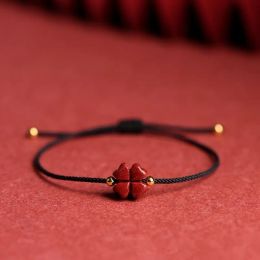 Natural Purple Cinnabar Lucky Clover Handmade Red Rope Lucky Bangle Women Men Lucky Bracelet Size Adjust Drop Shipping