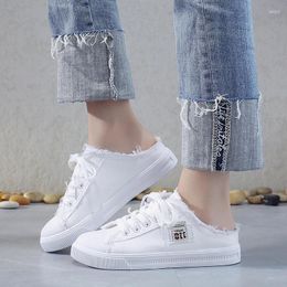 Casual Shoes Spring Summer Women Canvas Flat Sneakers Low Upper Lace Up White Zapatos Para Mujer