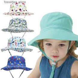 Wide Brim Hats Bucket Hats Summer Hat for Kids Baby Sun Hat Boys C Children Panama Unisex Beach Girls Bucket Hats Cartoon Infant Cs UV Protection L240402