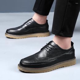 Casual Shoes Men Black Wedding Leather Business Dress Round Toe Youth British Style Inner Heightening Spring 2024 Arrivals Shoe