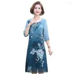 Party Dresses Summer Dress O-neck Beach Fashion Ladies Print Chiffon Half Sleeve Loose Belly Cover Vestidos Women Clothes