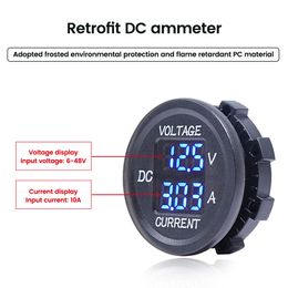 12-24V Car Mini Waterproof Dual Display Voltage Current Metre Round LED Panel Digital Voltmeter Ammeter Tester Monitor DC 5V-48V