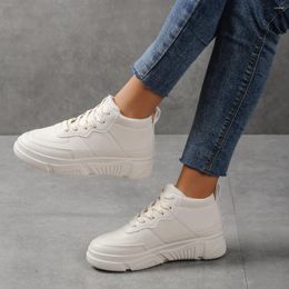 Casual Shoes White Leather Shallow Large Size Solid Color Thick Bottom Sneakers Skate Platform Boots