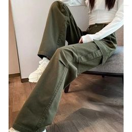 Women's Jeans Oversized Green American Workwear For Women In Autumn High Waisted Slim Straight Tube Retro Loose Fitting Wide Leg Pants