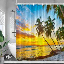 Shower Curtains Dusk Ocean Sea Beach Coconut Trees Sunset Nature Landscape Bathroom Curtain Decor With Hooks Garden Wall Hanging