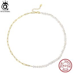 ORSA JEWELS Unique 925 Silver Paper Clip Chain Pearl Choker Necklace Vintage Chunky Link Necklace for Women Chain Jewellery GPN13240327