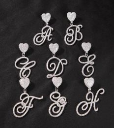 Cursive Letter With Heart Bail Brush Cubic Zirconia Intial Name Necklace Charm Hip Hop Jewelry7682757