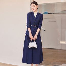 Cashmere and Cotton Woollen Womens Suit Jacket Skirt Set Temperament Elegant Office Lady Suit Blazer Long Skirt Two-piece Set 240127