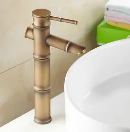 Bathroom Sink Faucets Bamboo Style Vintage Retro Antique Brass Basin Mixer Tap Faucet One Hole Single Handle Mnf108