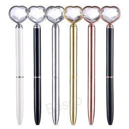 wholesale Heart shaped Diamond Ballpoint Pens Student Gift Signature Metal Ball Pen Big Crystal Gem School Office Supplies Ballpoint Pens ZZ