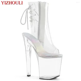 Dance Shoes Fully Transparent 20 Cm Bridal 8 Inch Model Stiletto Boots Fish Mouth Zipper Night Club Ankle