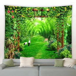 Tapestries Forest Plants Scape Tapestry Beautiful Green Bamboo Flower Plant Natural Scenery Living Room Wall Hanging Blanket Bedroom Decor