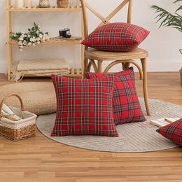 Pillow Style Christmas Red Plaid Cotton Lattice Case 45X45cm Simple Geometric Design Cover For Living Room Decoration ML