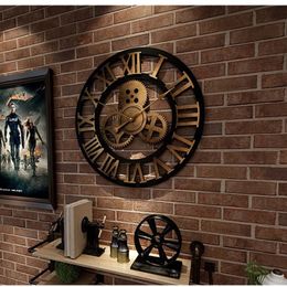 Retro Industrial Style Wall Clock European Wood Home Wall Watch Decorative For Living Room Office Bar Wall Art Decor Horologe 240329