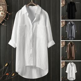 Women's Blouses Solid Color Women Blouse Stylish Spring Summer Casual Shirt With Lapel Pockets Loose Fit For Streetwear A