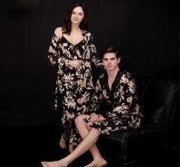 Women039s Men039s Pajamas Set Spring Summer Long Sleeve Nightwear Lovers Couple Robe Sleepwear Dragon Silk Satin Lounge Slee2471126