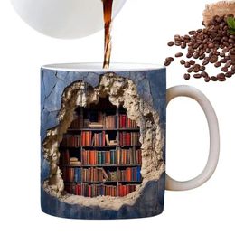 Mugs 350ml 3D Effect Bookshelf Mug Creative Space Design Multi Purpose Ceramic Coffe Christmas Gifts Home Decor For Book Lovers