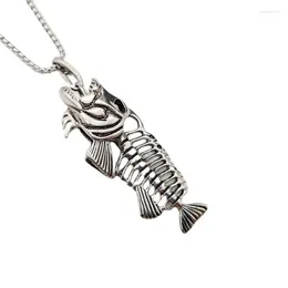 Pendant Necklaces Mens Cool Fish Skelenton Necklace Stainless Steel Hook Skeleton Skull Bone Hip Hop Gothetic Jewelry