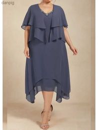 Urban Sexy Dresses Temperament Plus Size Chiffon Mother of the Bride Dress Womens A-line V-Neck Ankle-Length Evening Dress Women Summer Outfit Y240402