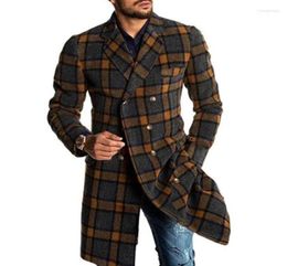 Men039s Trench Coats Long Men Woollen Jackets Casual Double Breasted MensOvercoat Winter 2022 Houndstooth Jacket Coat9708535