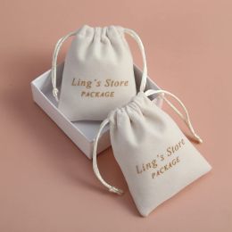 Jewellery 50 Personalised Velvet Jewellery Pouch Beige Drawstring Bags Chic Small Pouches Wedding Favour Gift Pouches Packaging Custom