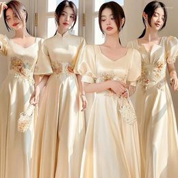 Party Dresses Harajpee Champagne Satin Bridesmaid Dress 2024 Summer Long Niche Sisters Group Women Chinese Style Romantic Vestido