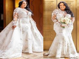 Wholes Vintage Plus Size African Mermaid Lace Wedding Dresses 2019 Detachable Skirt Long Sleeve Country Vestido de novia Brid6125151