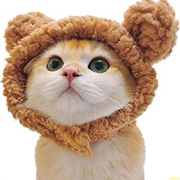 Dog Apparel ATUBAN Pet Bear Costume Cat Cute Hat Headwear With Sticker Soft Brown For Birthday Theme Party