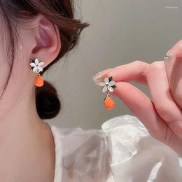 Dangle Earrings Europe And The United States Drip Oil Orange Flowers Japan South Korea Sweet Cute Fashion For Women