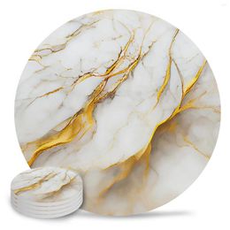 Table Mats Marble Texture White Coasters Ceramic Set Round Absorbent Drink Coffee Tea Cup Placemats Mat