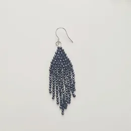 Dangle Earrings Blingbling Black Bead Handmade Cool Shiny Tassel Beadwork
