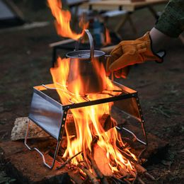 Utomhus camping bärbart rostfritt stål spishuvudfäste grillställ set potten fällbar multifunktionell grillnät