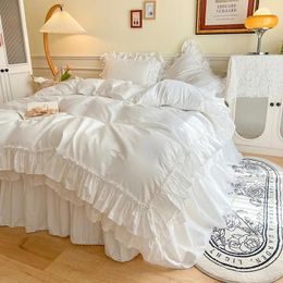 Bedding Sets White Pink Set Soft Breathable High-Quality Cotton 4/6 Pieces Double Hem Exquisite Craft Down Quilt Cover Bed Skirt