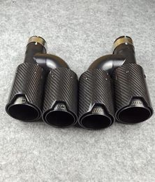 One pair H style carbon fiber exhaust end tips auto muffler Glossy Black stainless steel for Bmw with M logo233k83050181414389