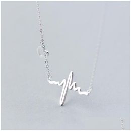 Other Pendants 925 Sterling Sier Womens Necklace Personalized Electrocardiogram Pendant Link Chain Heartbeat Jewelry Lover Gift Drop D Dhfpt