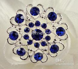 Silver Tone Royal blue rhinestone crystal diamante heart brooch pin2805145