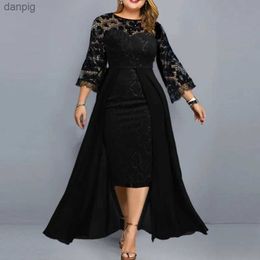 Urban Sexy Dresses Large staff neckline lace patchwork long Slave evening dress elegant long piece dress high-quality luxury Vestido Feminino Y240402