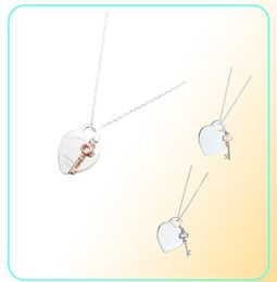 Collana con ciondolo cuore e chiave per donna Regali di gioielli di lusso in argento sterling 925 Co Drop 2203308937760