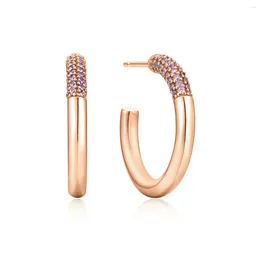 Hoop Earrings Drop Modern Woman Shining Classic Design Rose Gold Plated Zirconia S925 Sterling Silver Open Earring Flaunt Style