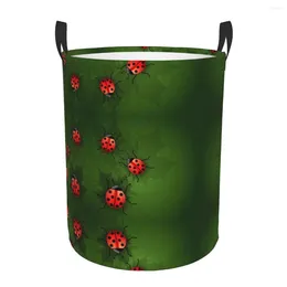 Laundry Bags Folding Basket Natural Ladybugs Round Storage Bin Large Hamper Collapsible Clothes Toy Bucket Organizer