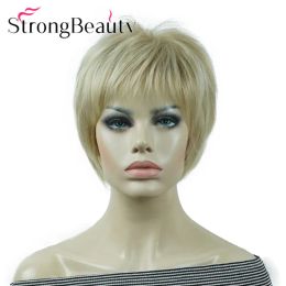 Wigs StrongBeauty Short Straight Wigs Soft Hair Layered Shag Ombre Blonde/Red Synthetic Wig